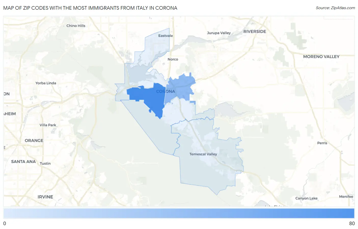 Zip Codes with the Most Immigrants from Italy in Corona Map