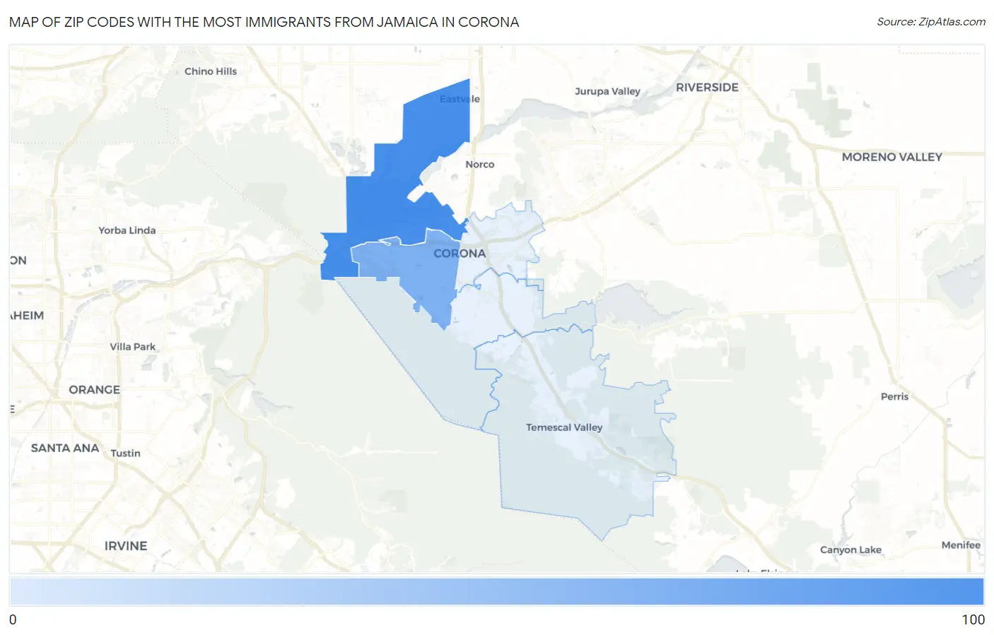 Zip Codes with the Most Immigrants from Jamaica in Corona Map
