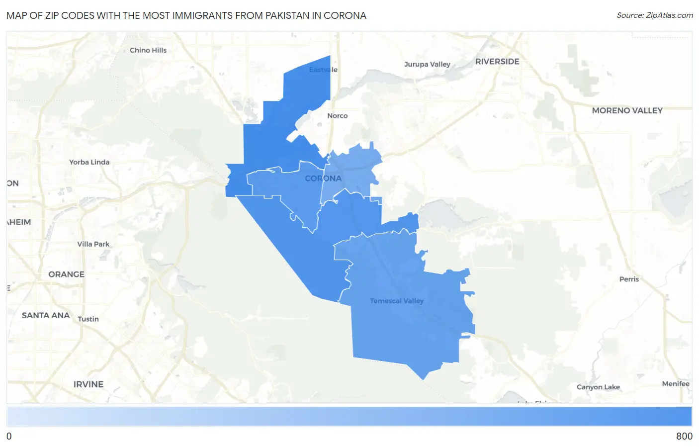 Zip Codes with the Most Immigrants from Pakistan in Corona Map