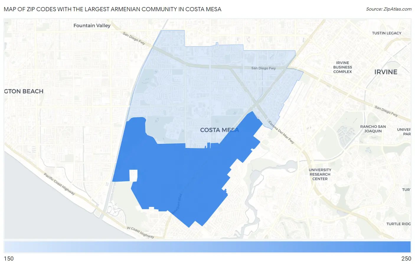 Zip Codes with the Largest Armenian Community in Costa Mesa Map