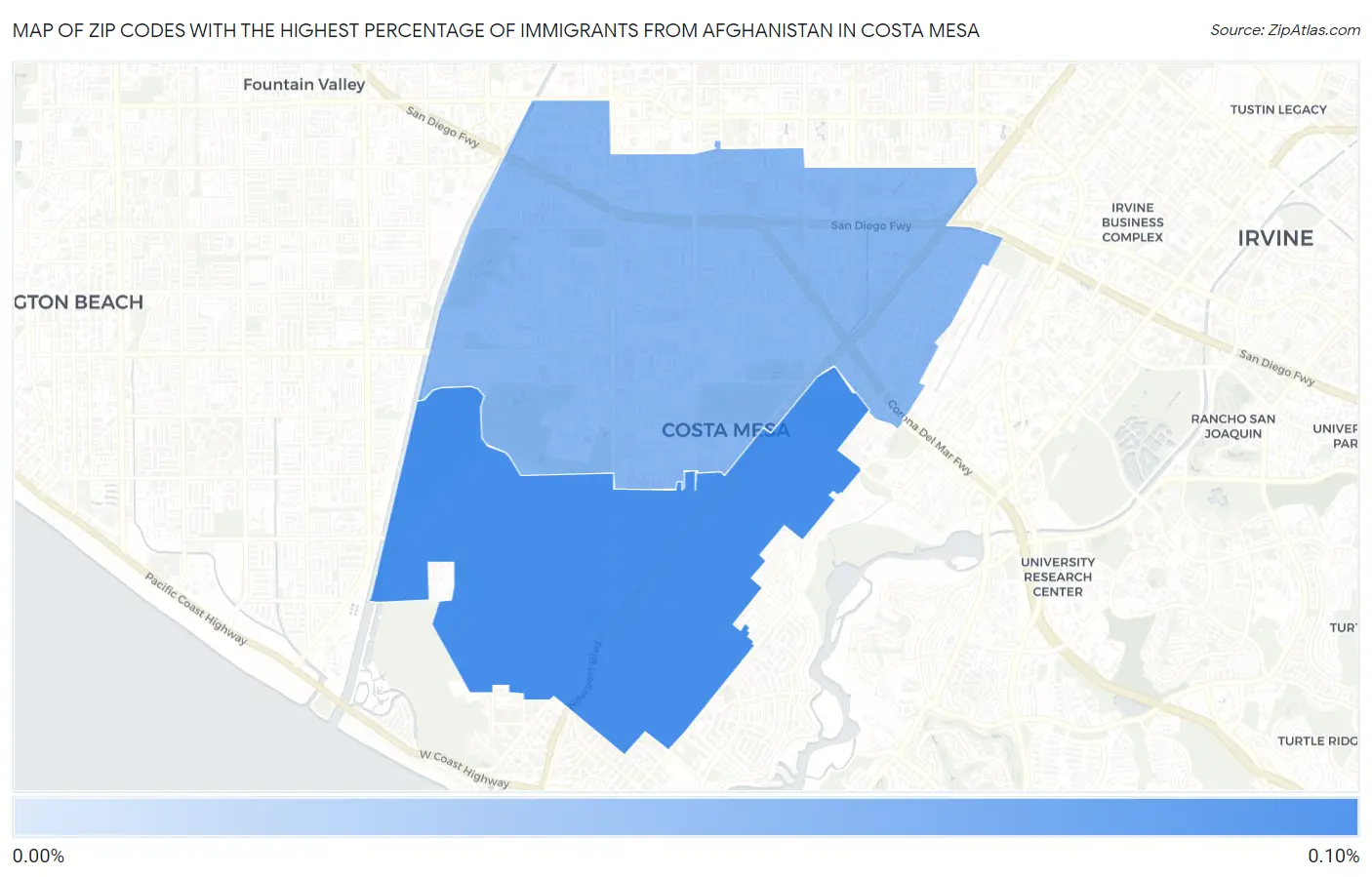 Zip Codes with the Highest Percentage of Immigrants from Afghanistan in Costa Mesa Map