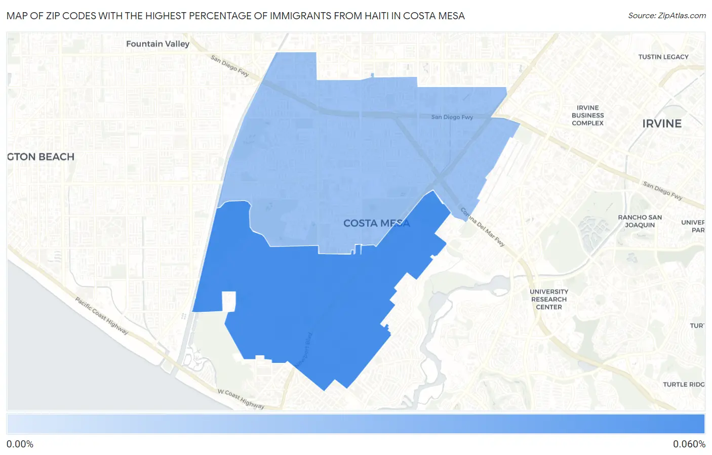 Zip Codes with the Highest Percentage of Immigrants from Haiti in Costa Mesa Map