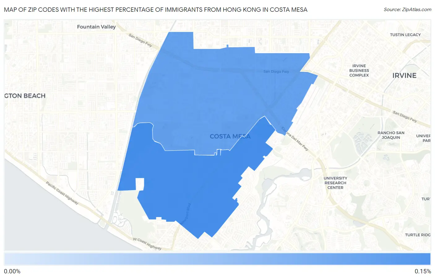 Zip Codes with the Highest Percentage of Immigrants from Hong Kong in Costa Mesa Map