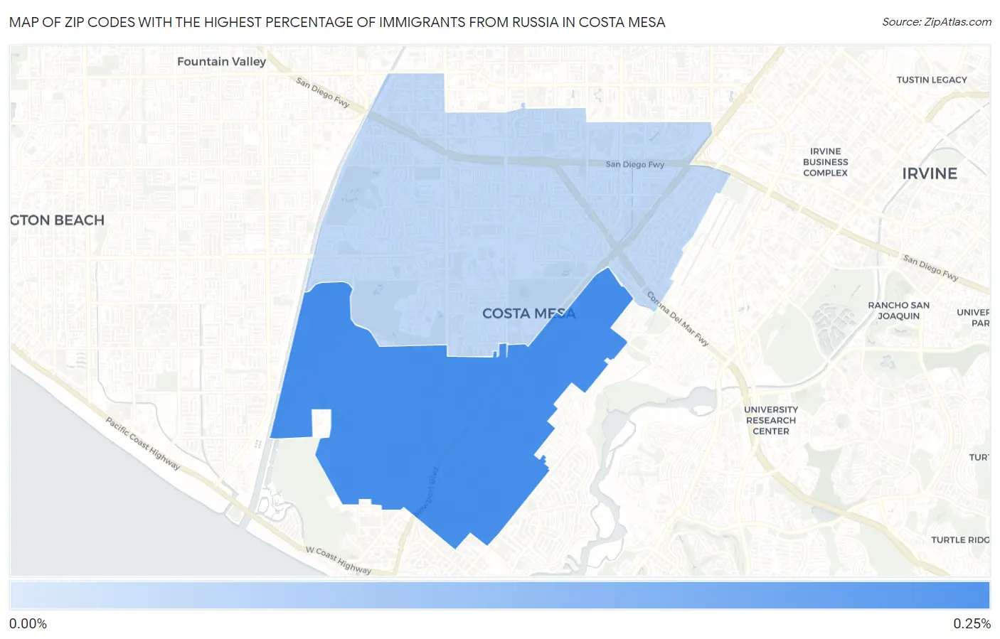 Zip Codes with the Highest Percentage of Immigrants from Russia in Costa Mesa Map
