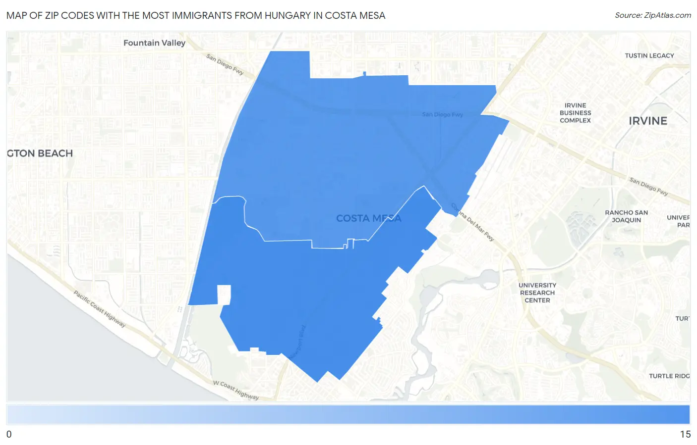 Zip Codes with the Most Immigrants from Hungary in Costa Mesa Map
