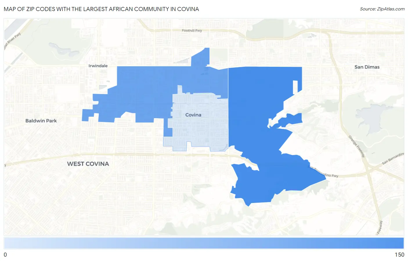 Zip Codes with the Largest African Community in Covina Map