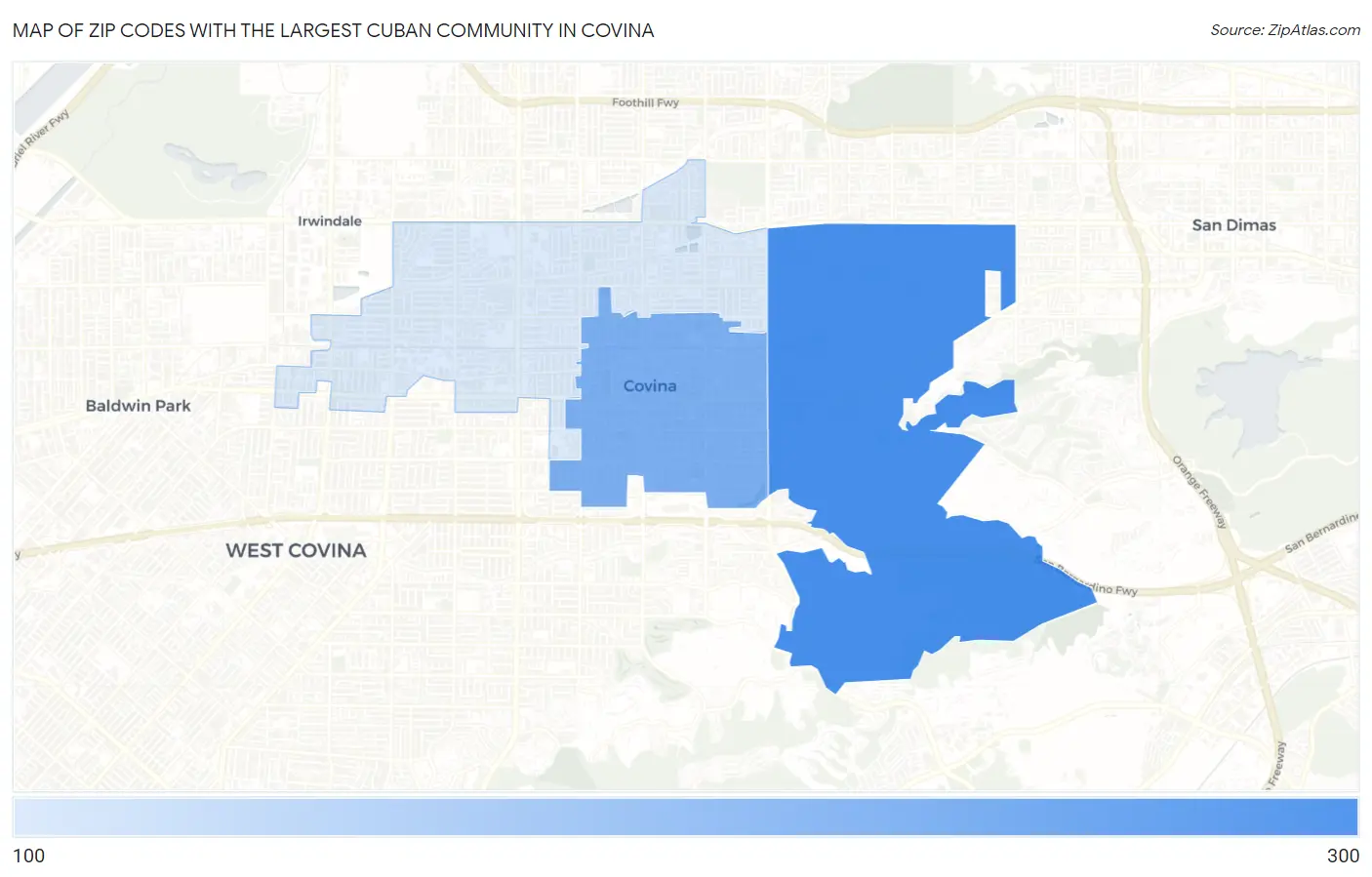 Zip Codes with the Largest Cuban Community in Covina Map