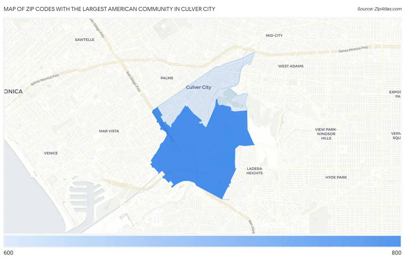 Zip Codes with the Largest American Community in Culver City Map