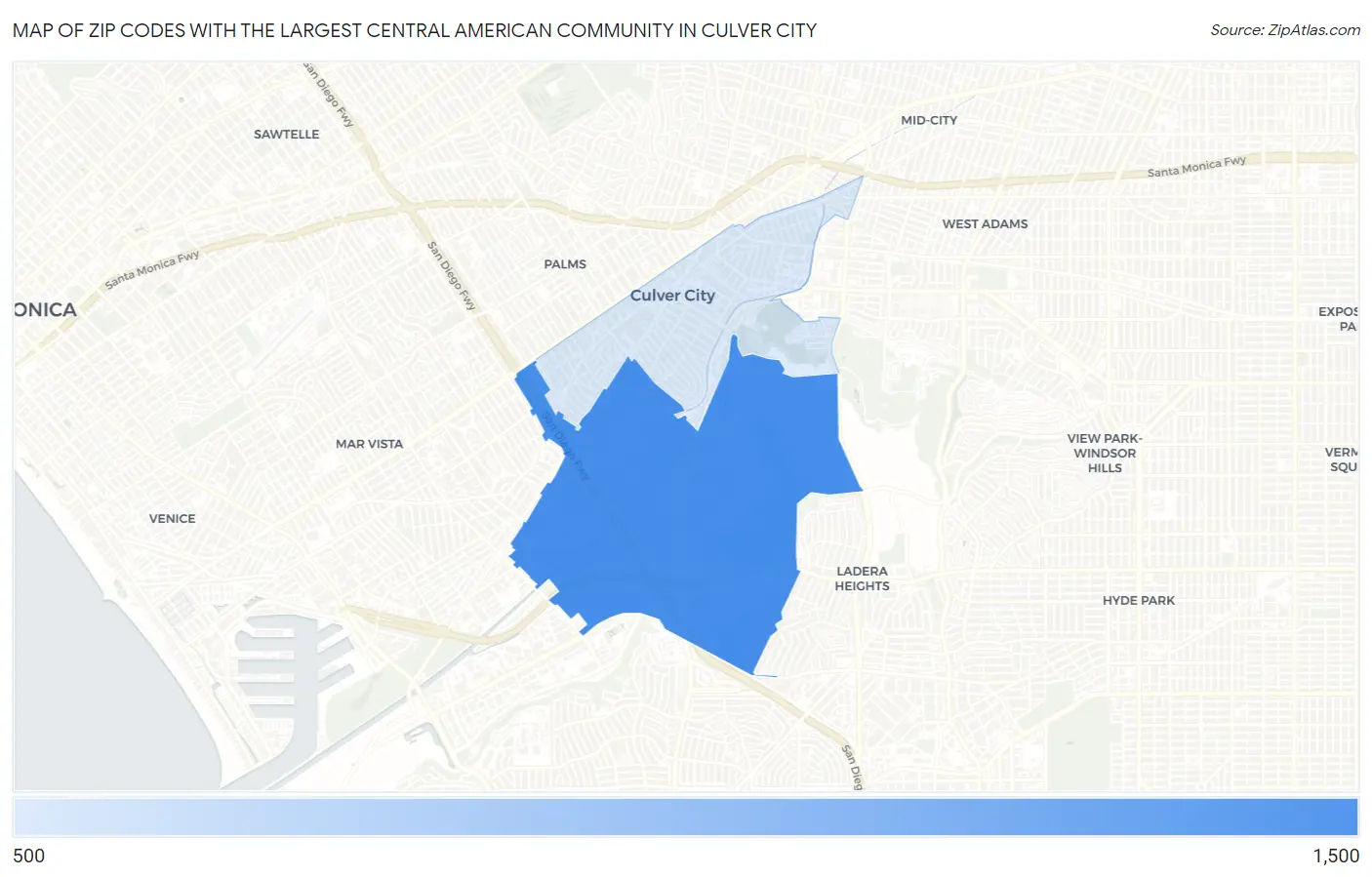 Zip Codes with the Largest Central American Community in Culver City Map