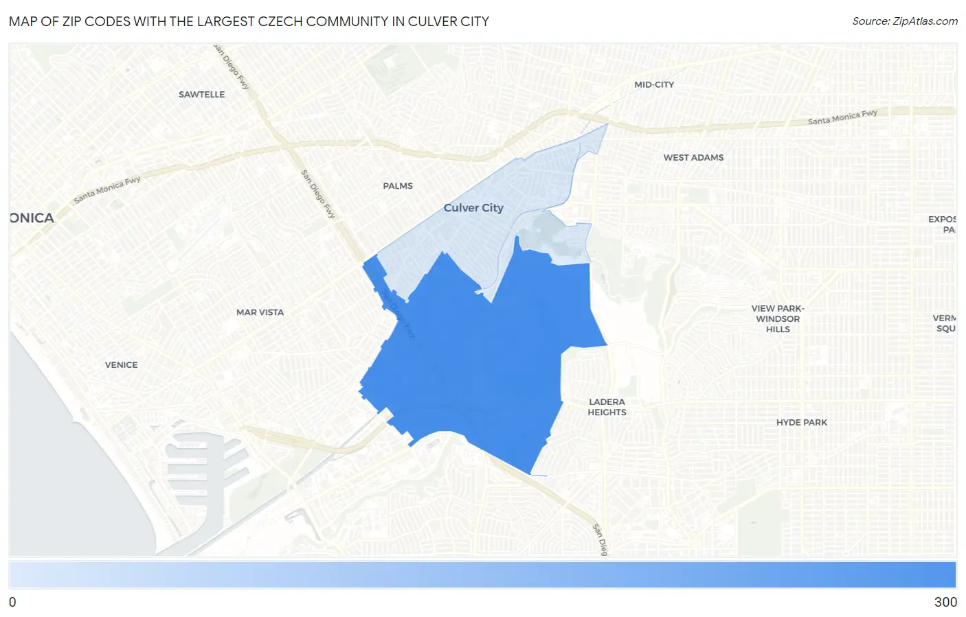 Zip Codes with the Largest Czech Community in Culver City Map
