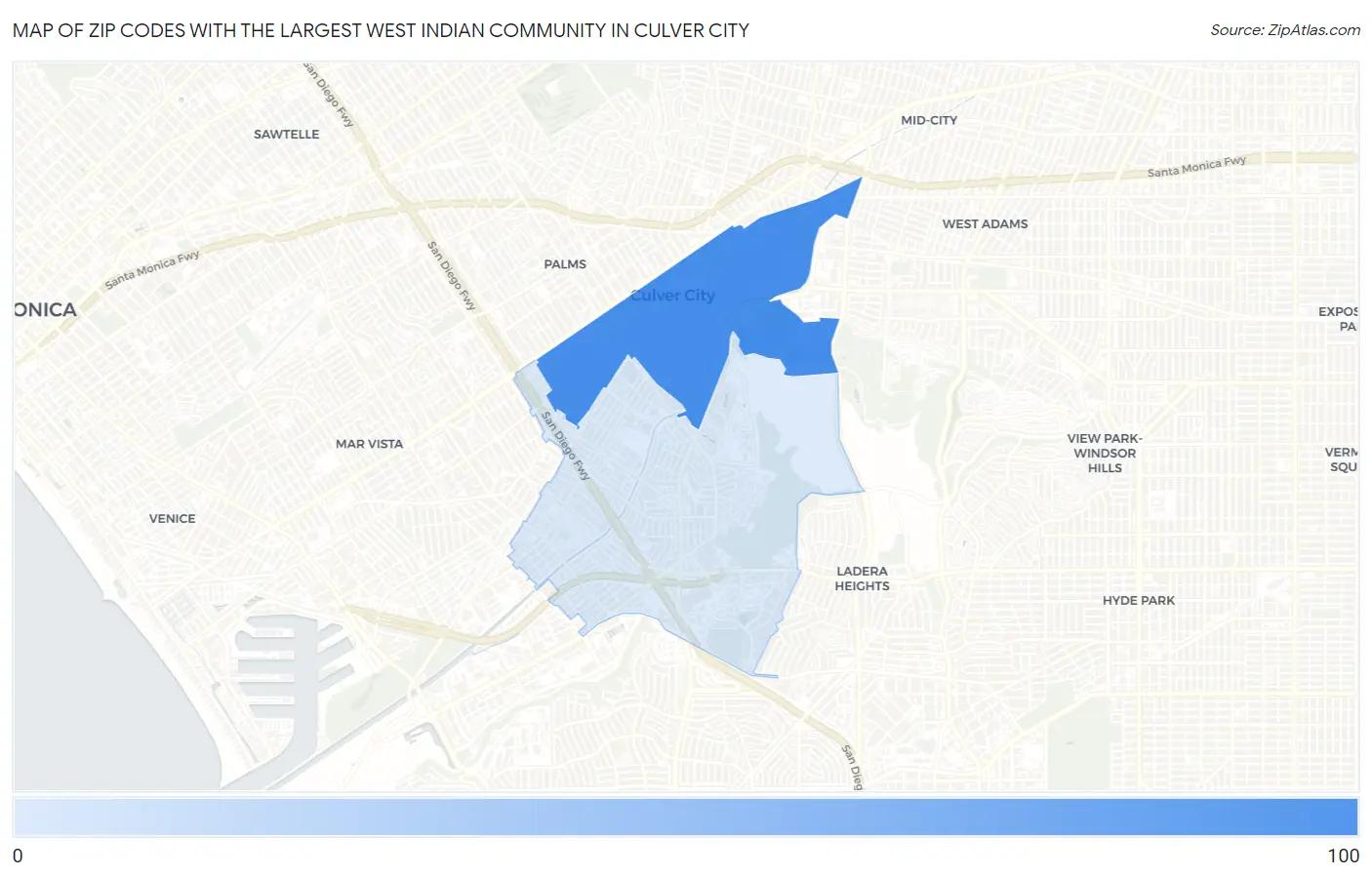 Zip Codes with the Largest West Indian Community in Culver City Map