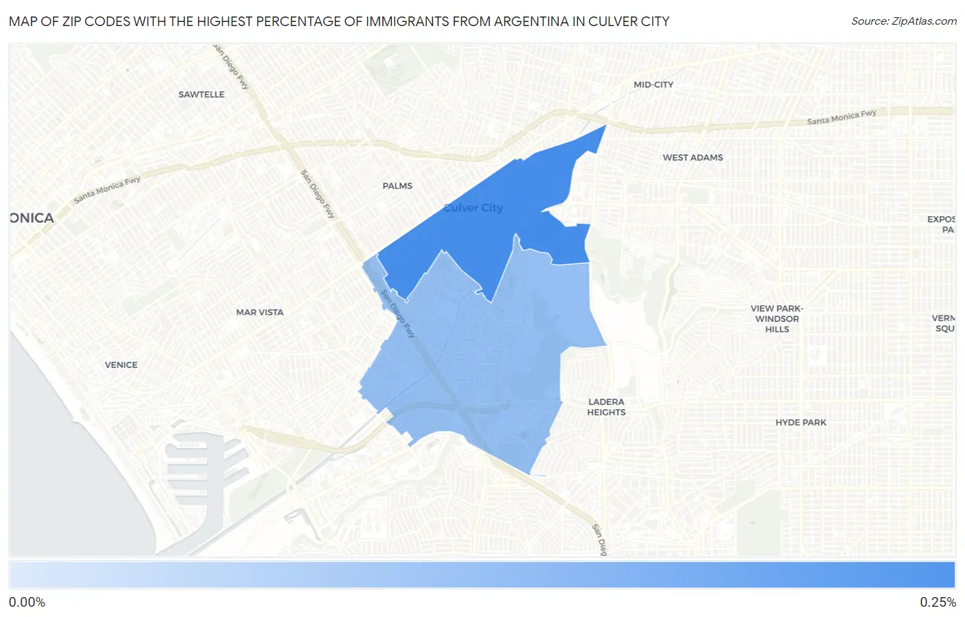 Zip Codes with the Highest Percentage of Immigrants from Argentina in Culver City Map