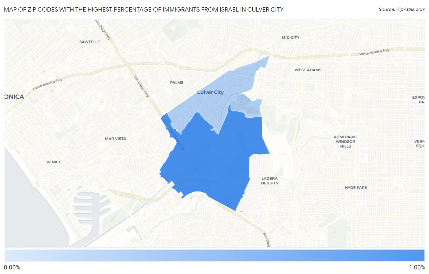 Zip Codes with the Highest Percentage of Immigrants from Israel in Culver City Map
