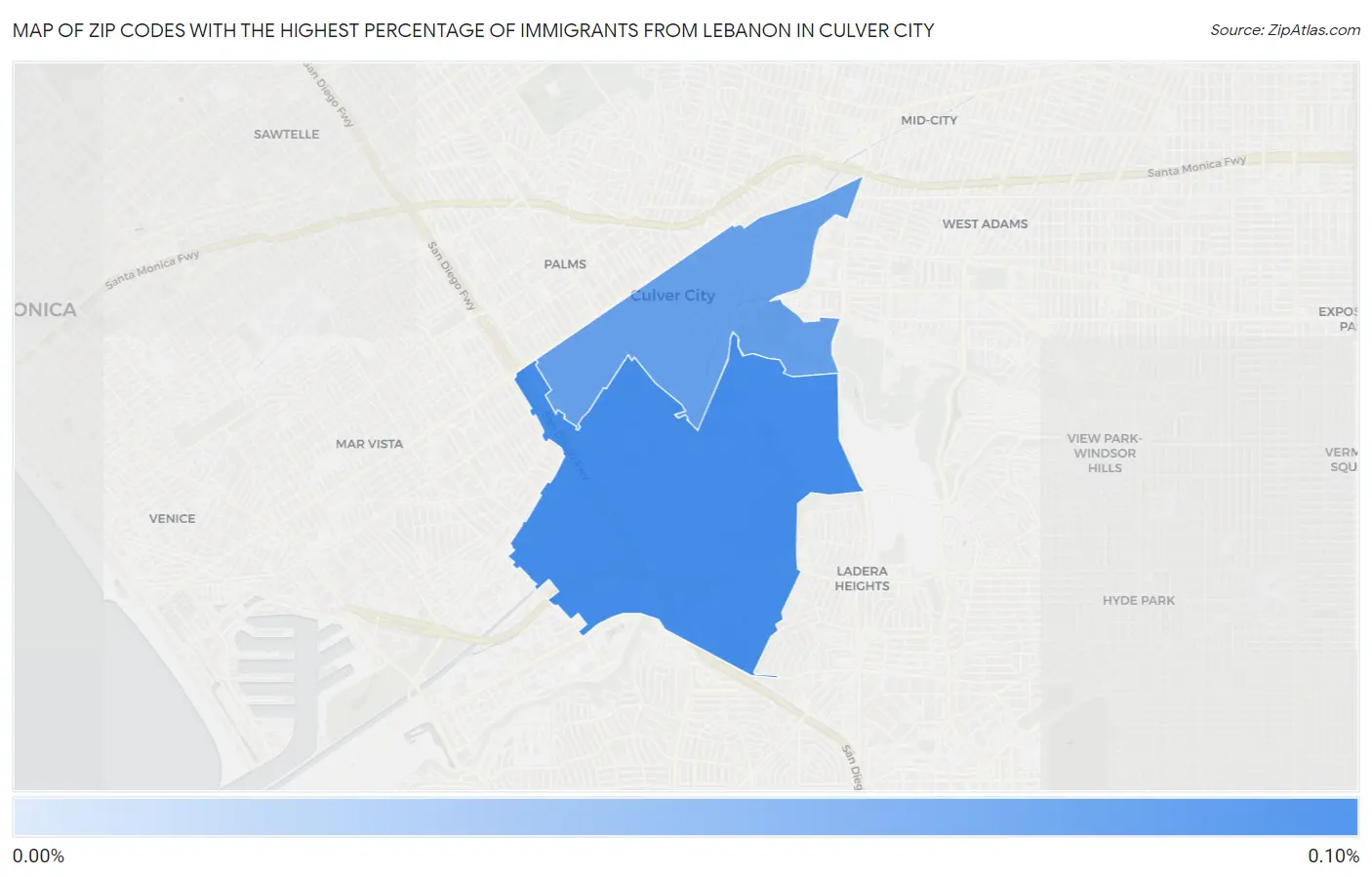 Zip Codes with the Highest Percentage of Immigrants from Lebanon in Culver City Map