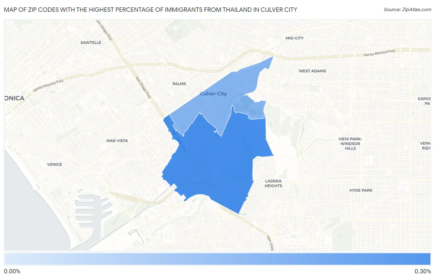 Zip Codes with the Highest Percentage of Immigrants from Thailand in Culver City Map
