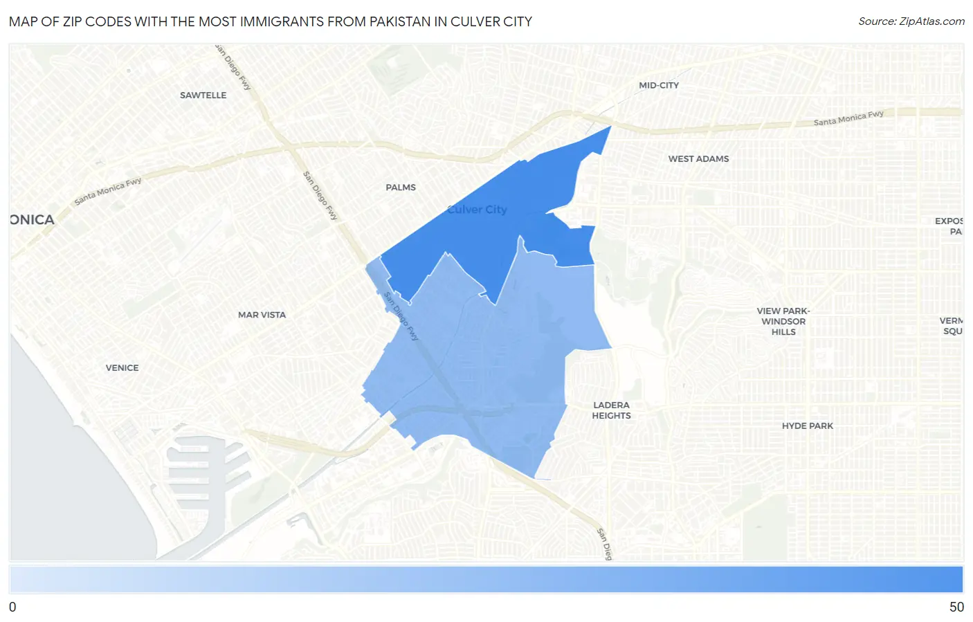 Zip Codes with the Most Immigrants from Pakistan in Culver City Map