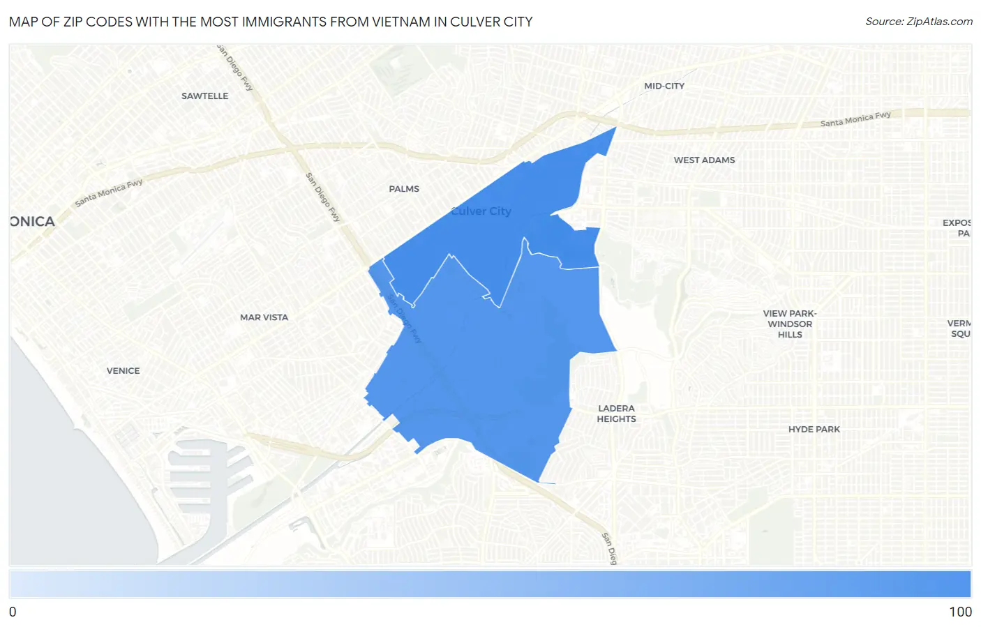 Zip Codes with the Most Immigrants from Vietnam in Culver City Map