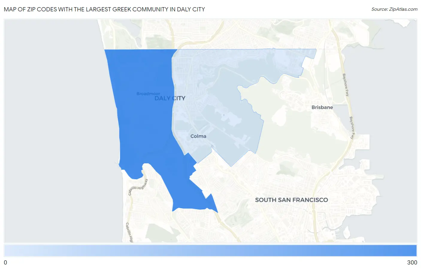 Zip Codes with the Largest Greek Community in Daly City Map