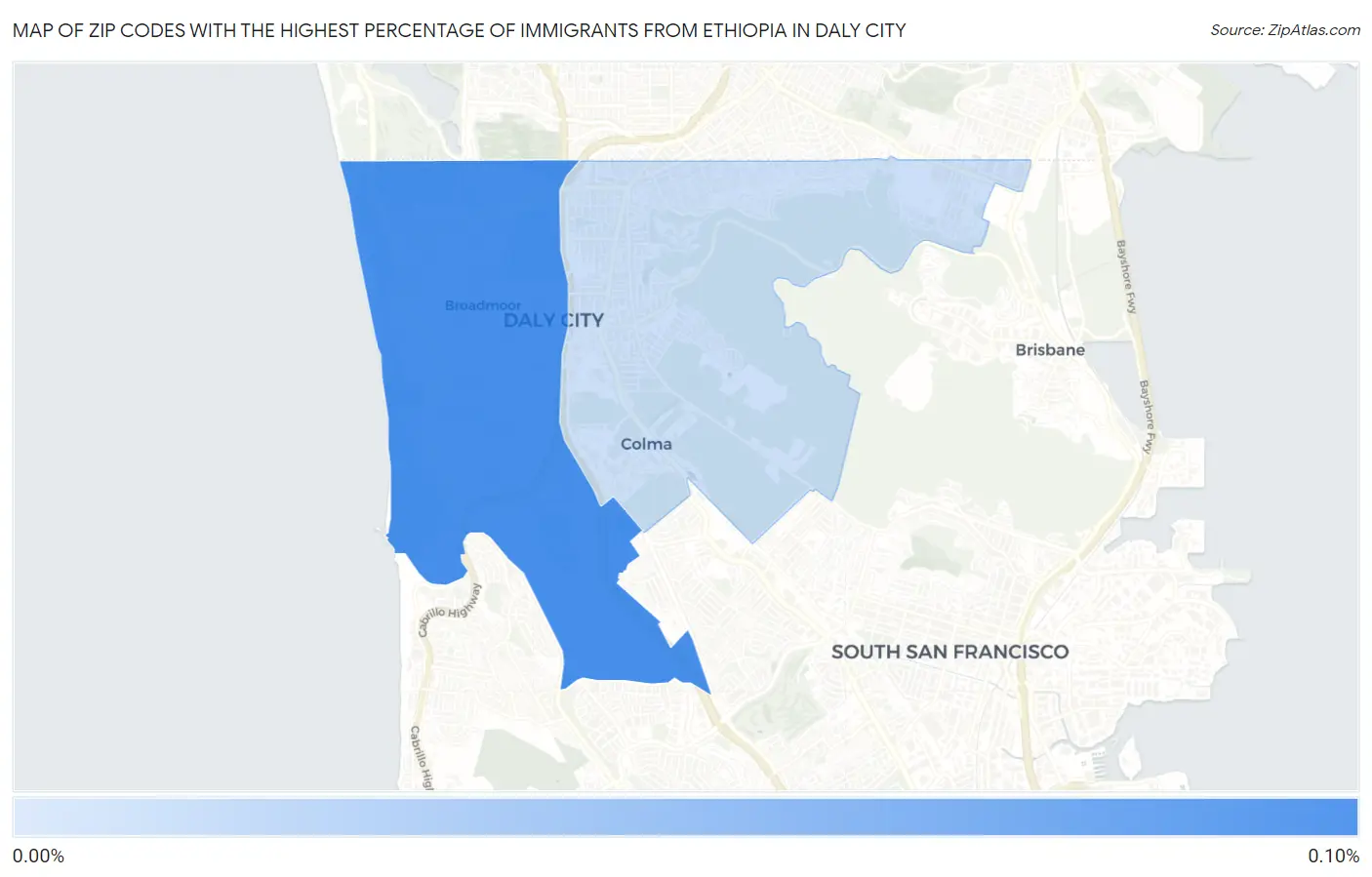Zip Codes with the Highest Percentage of Immigrants from Ethiopia in Daly City Map