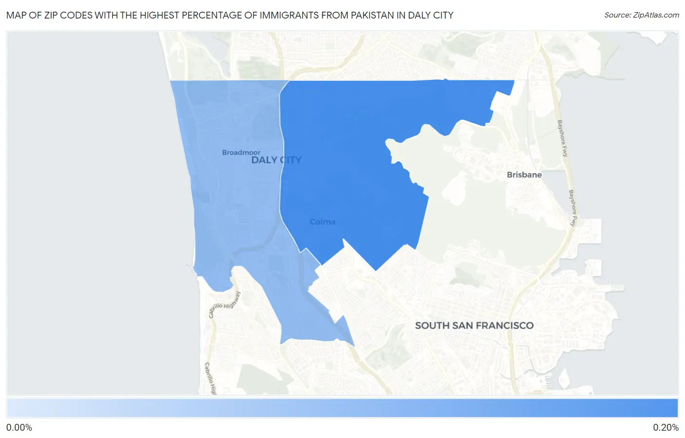 Zip Codes with the Highest Percentage of Immigrants from Pakistan in Daly City Map