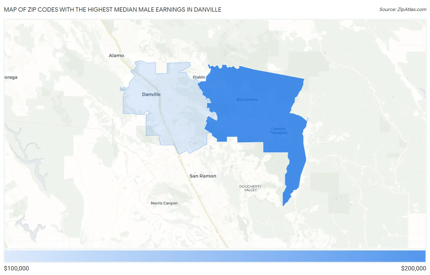 Zip Codes with the Highest Median Male Earnings in Danville Map