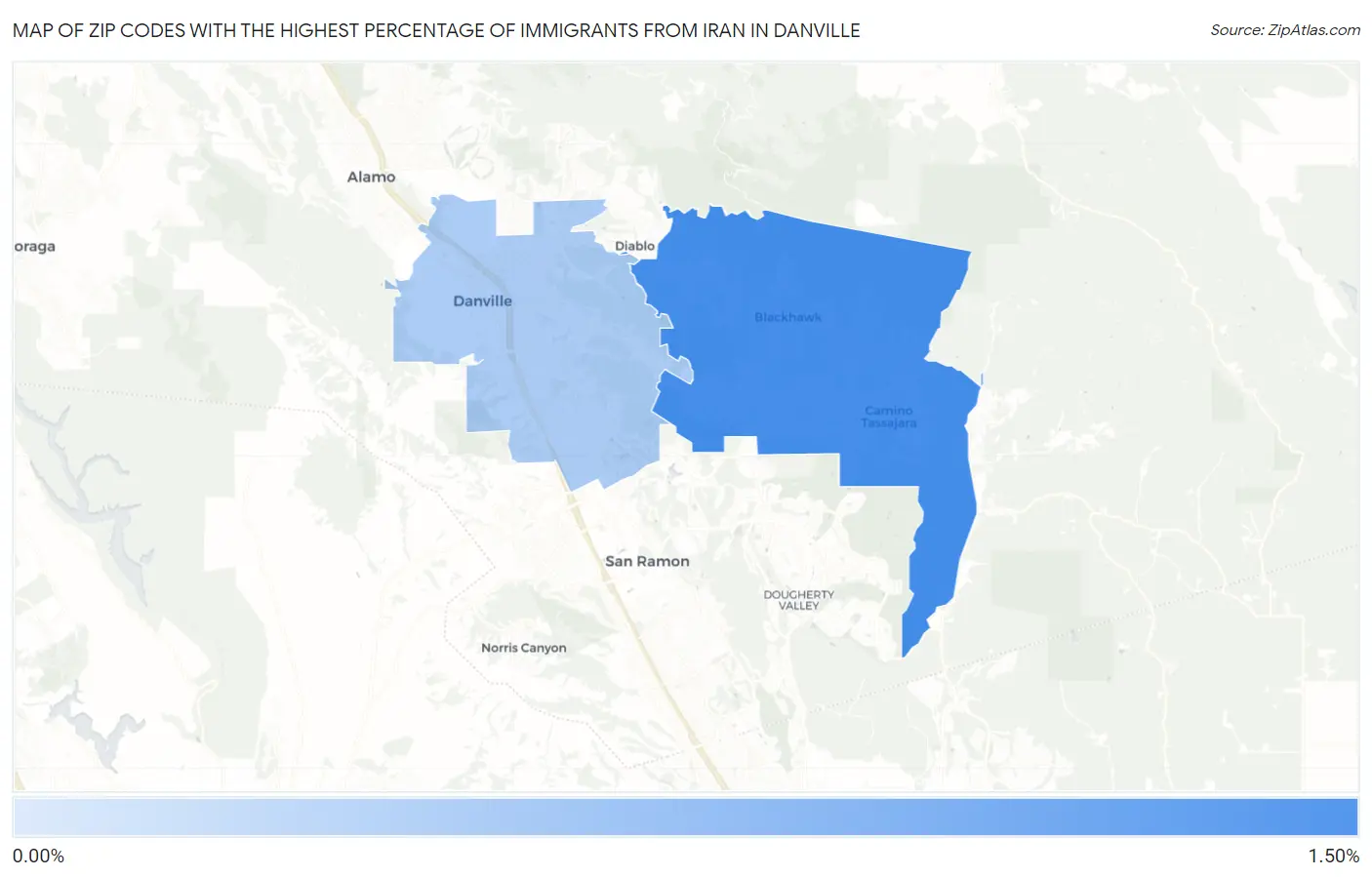 Zip Codes with the Highest Percentage of Immigrants from Iran in Danville Map