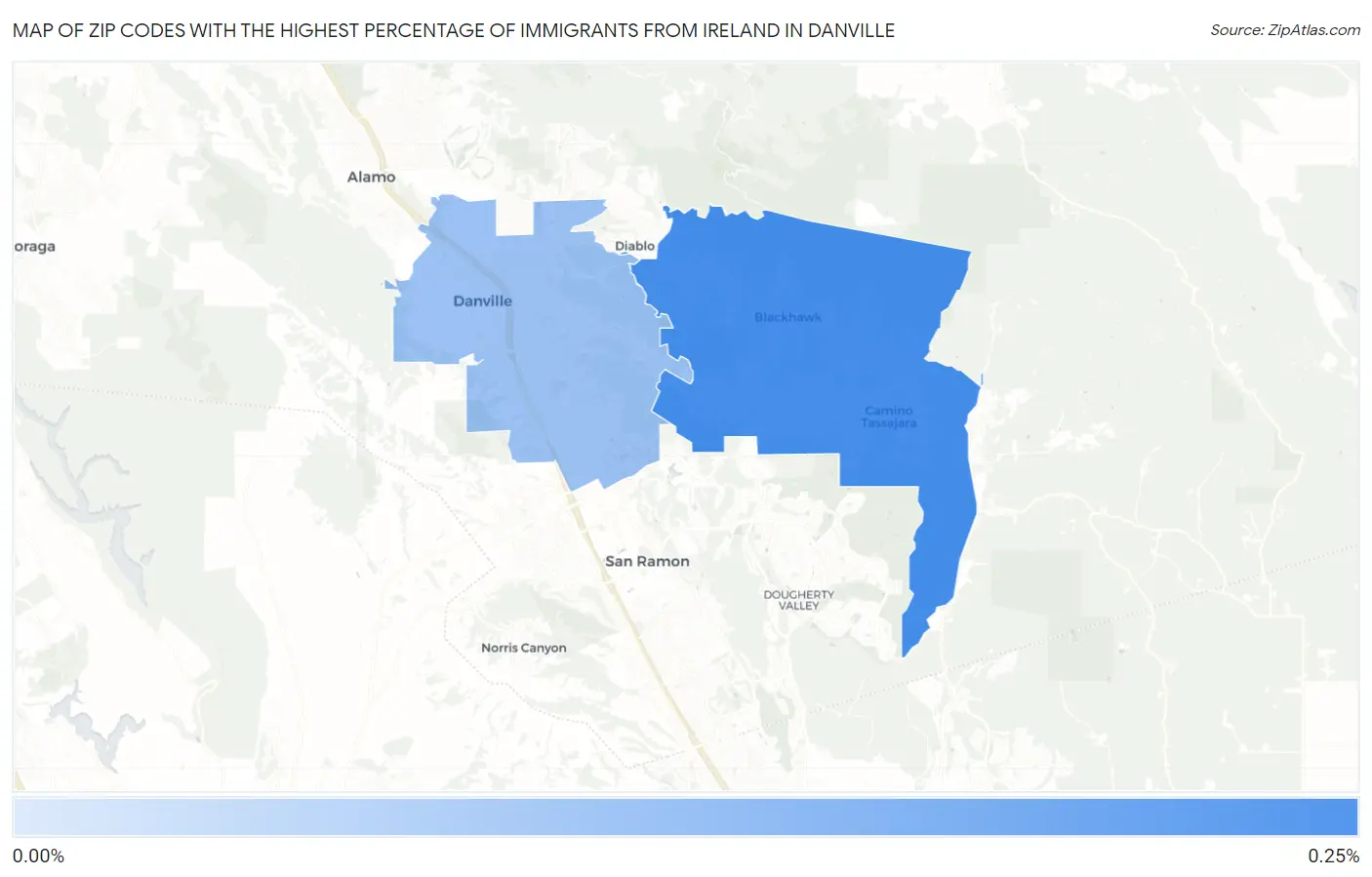 Zip Codes with the Highest Percentage of Immigrants from Ireland in Danville Map