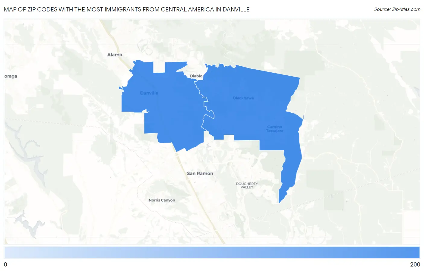 Zip Codes with the Most Immigrants from Central America in Danville Map