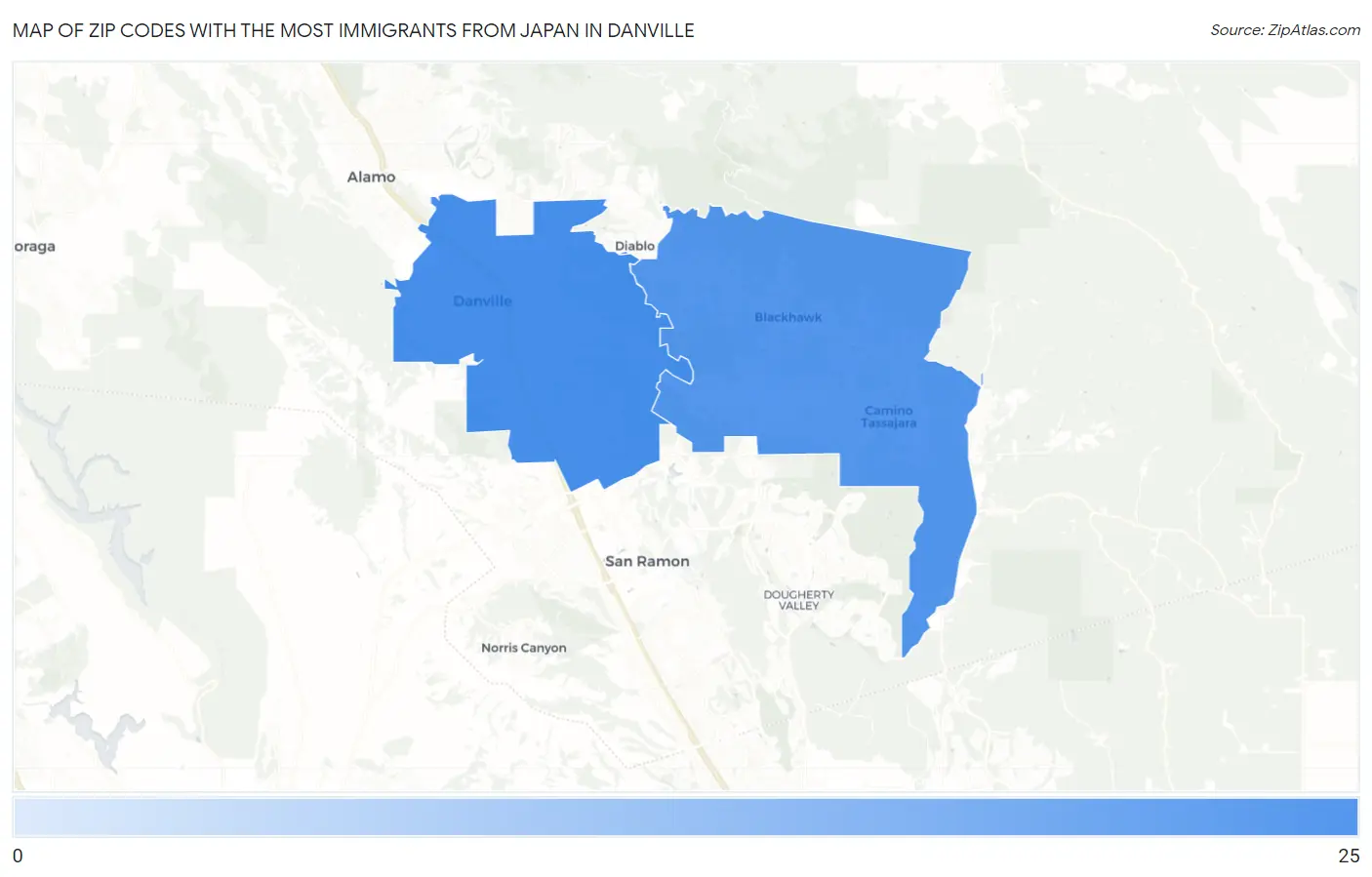 Zip Codes with the Most Immigrants from Japan in Danville Map