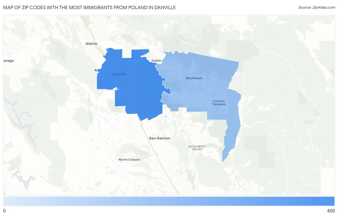 Zip Codes with the Most Immigrants from Poland in Danville Map