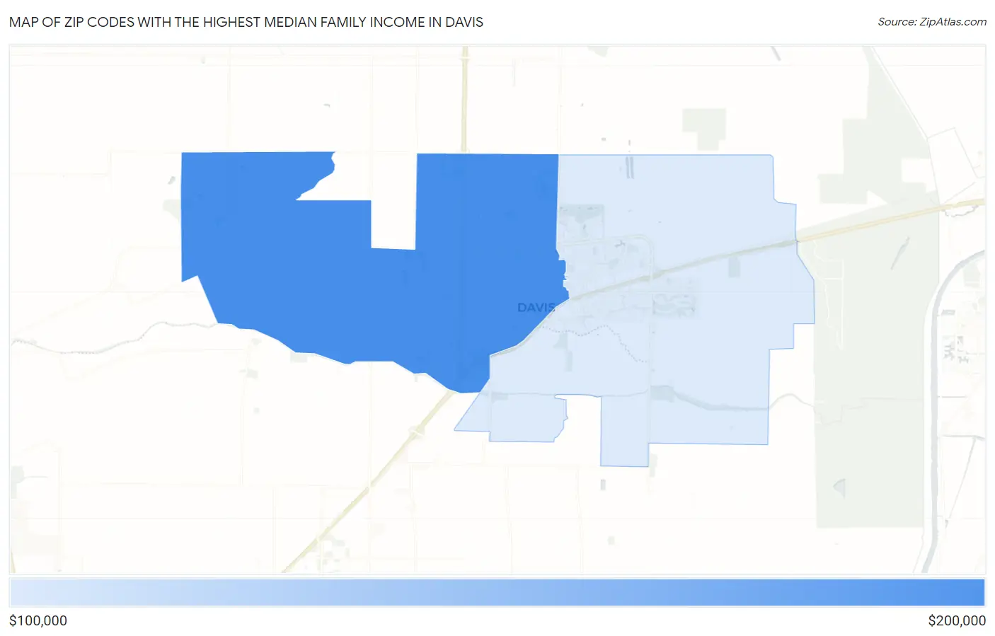 Zip Codes with the Highest Median Family Income in Davis Map
