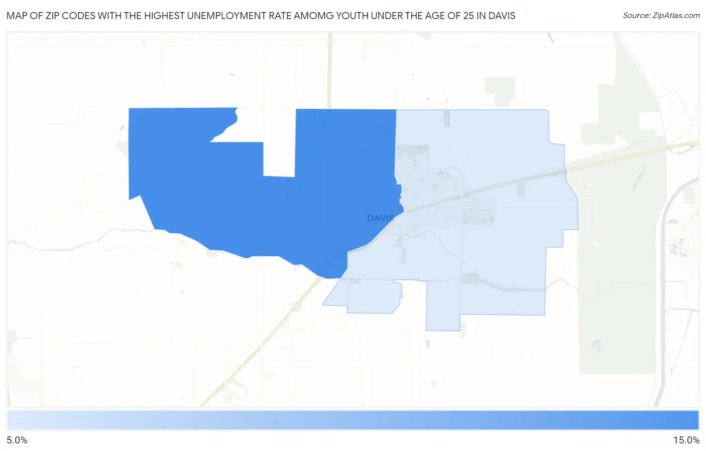 Zip Codes with the Highest Unemployment Rate Amomg Youth Under the Age of 25 in Davis Map