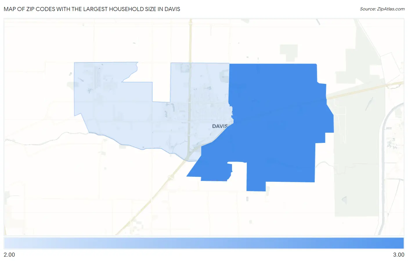 Zip Codes with the Largest Household Size in Davis Map