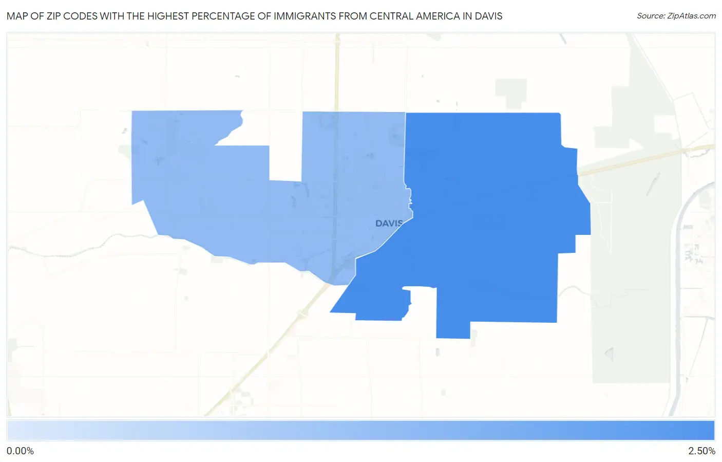 Zip Codes with the Highest Percentage of Immigrants from Central America in Davis Map