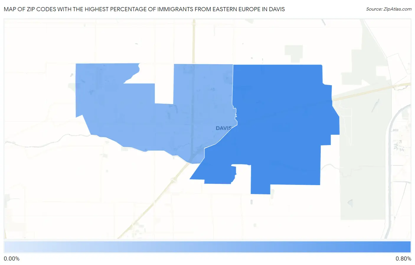 Zip Codes with the Highest Percentage of Immigrants from Eastern Europe in Davis Map
