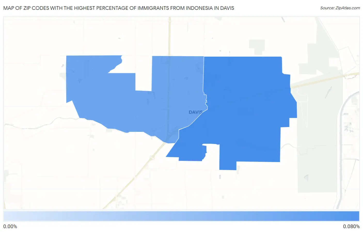 Zip Codes with the Highest Percentage of Immigrants from Indonesia in Davis Map