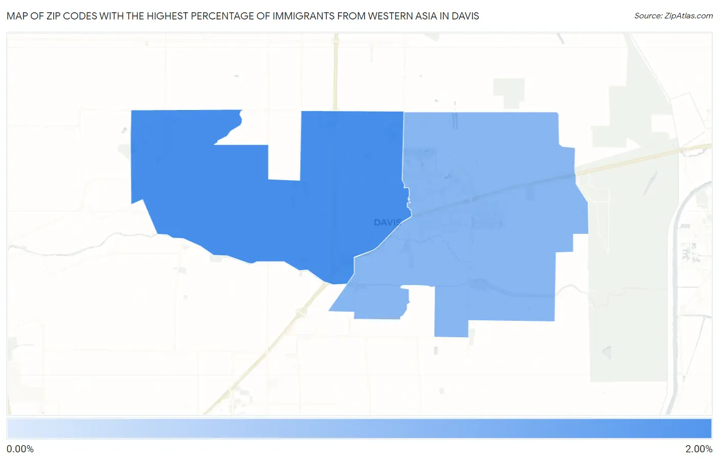 Zip Codes with the Highest Percentage of Immigrants from Western Asia in Davis Map