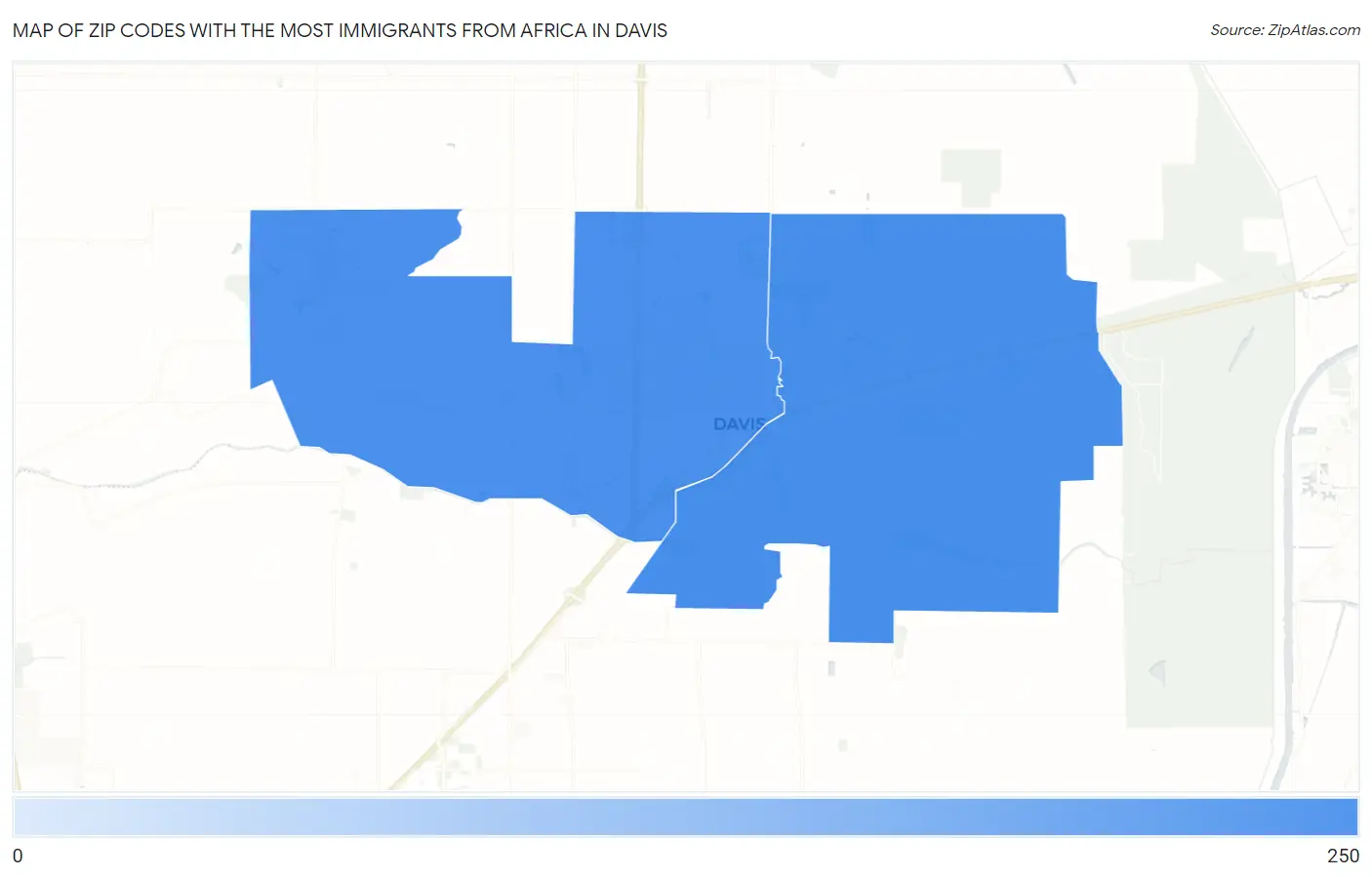 Zip Codes with the Most Immigrants from Africa in Davis Map