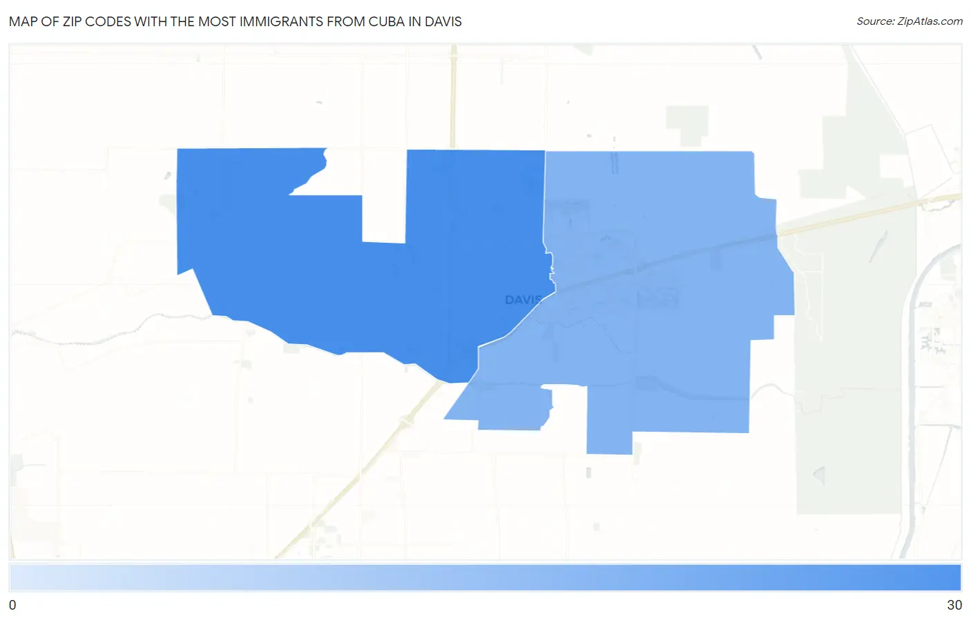 Zip Codes with the Most Immigrants from Cuba in Davis Map