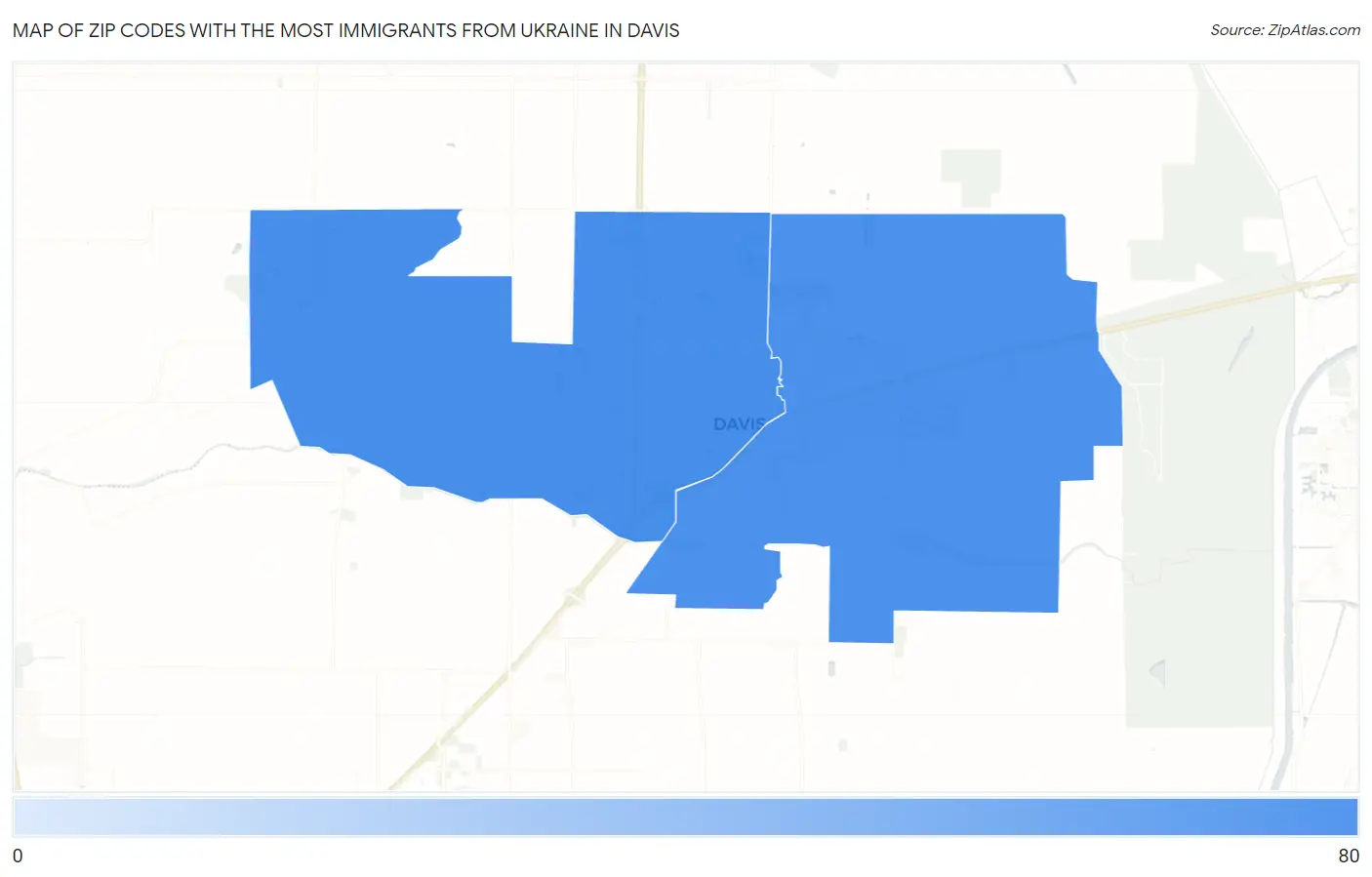Zip Codes with the Most Immigrants from Ukraine in Davis Map