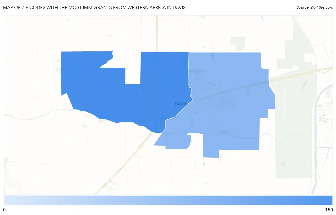 Zip Codes with the Most Immigrants from Western Africa in Davis Map