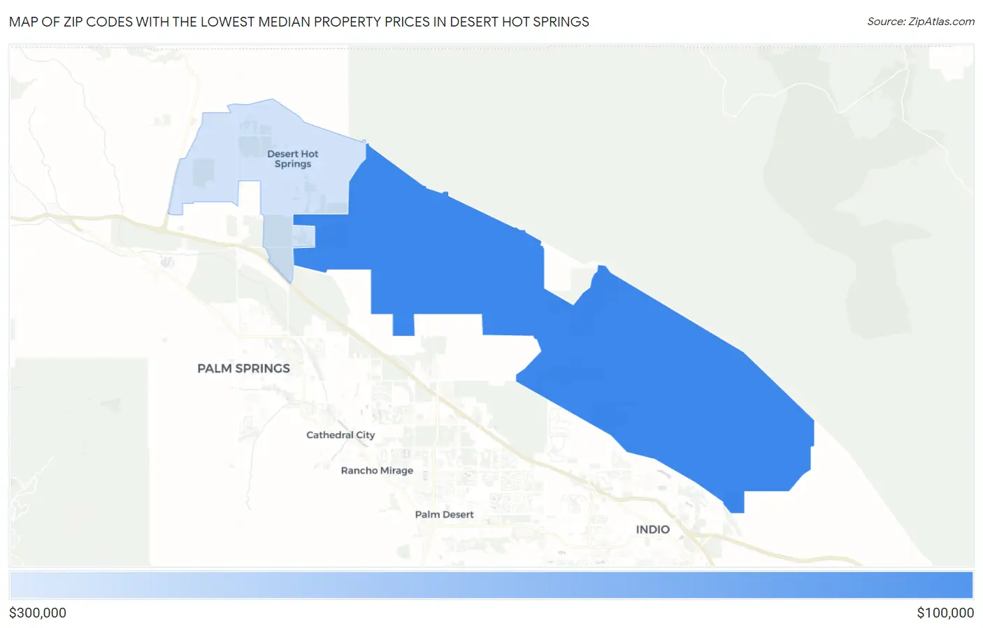 Zip Codes with the Lowest Median Property Prices in Desert Hot Springs Map