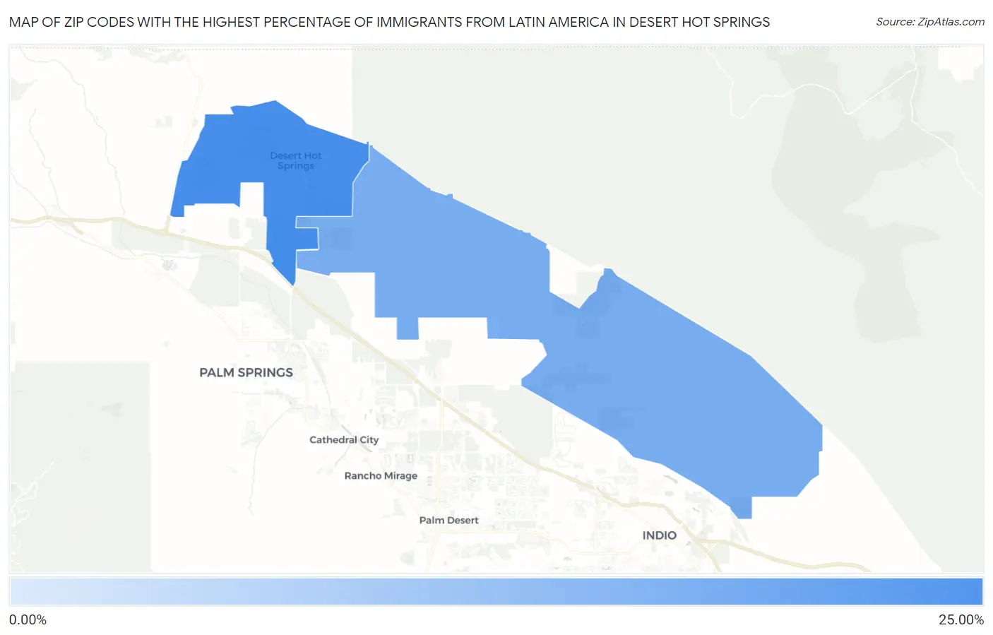 Zip Codes with the Highest Percentage of Immigrants from Latin America in Desert Hot Springs Map