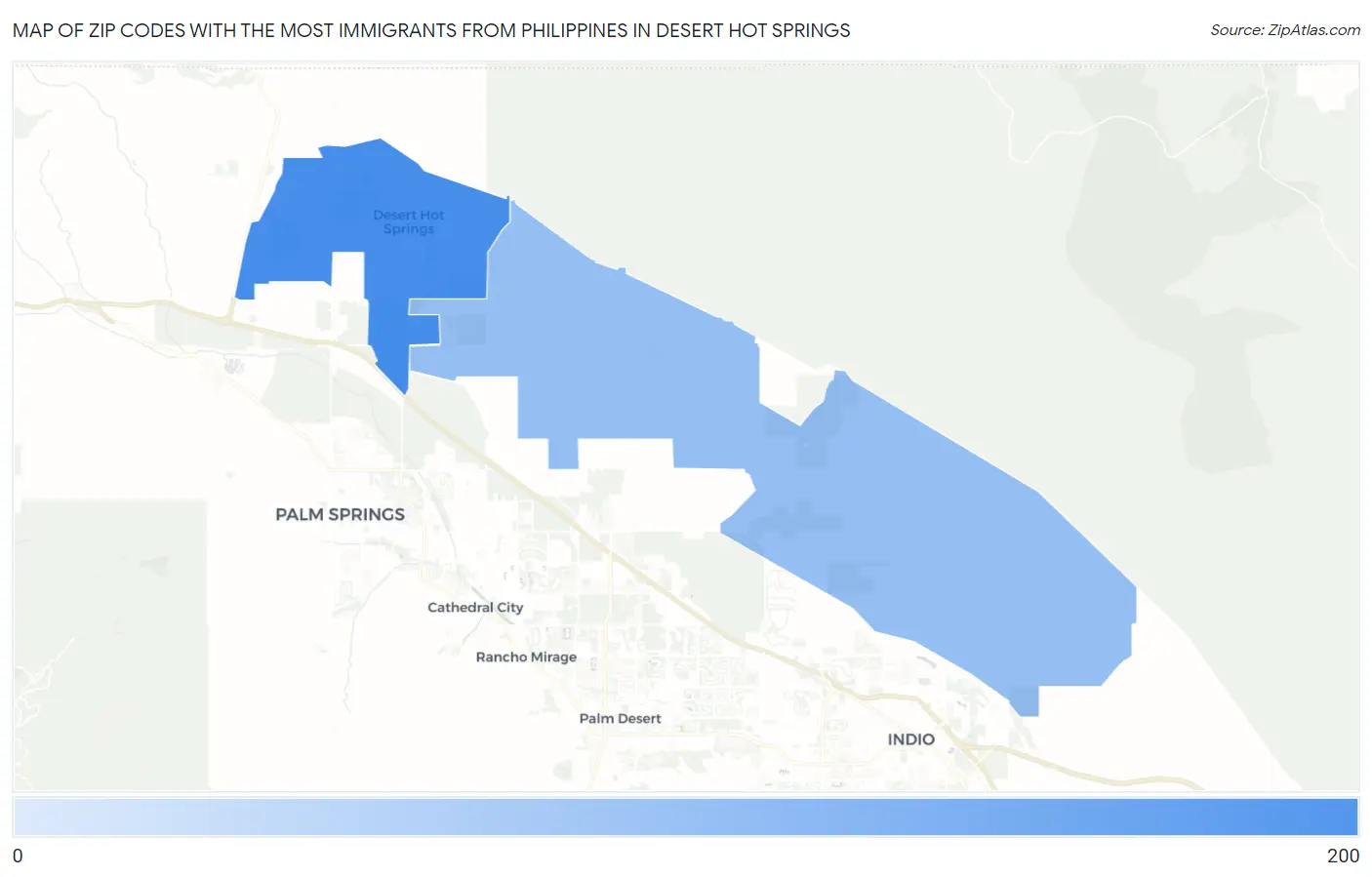 Zip Codes with the Most Immigrants from Philippines in Desert Hot Springs Map