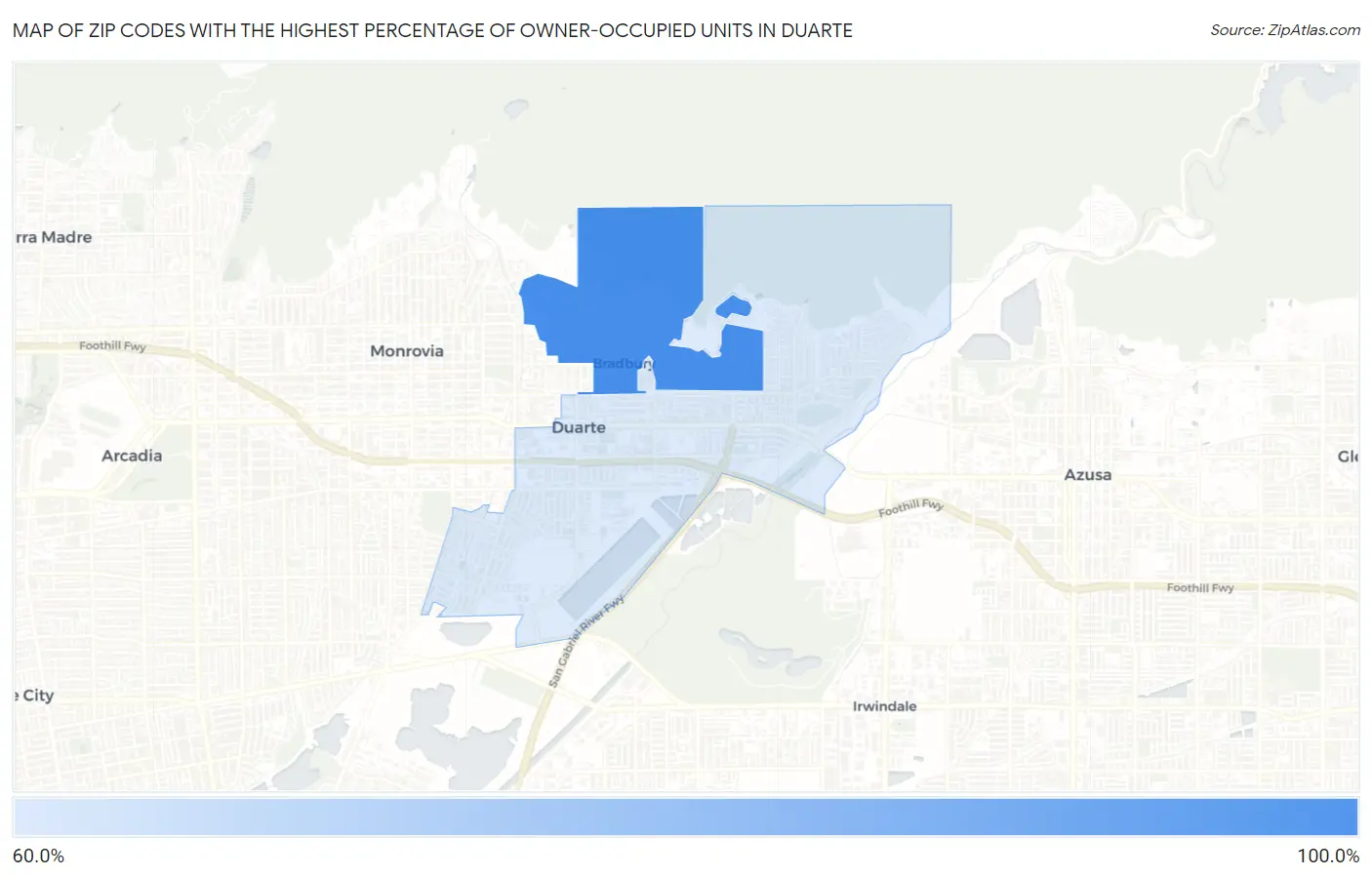 Zip Codes with the Highest Percentage of Owner-Occupied Units in Duarte Map