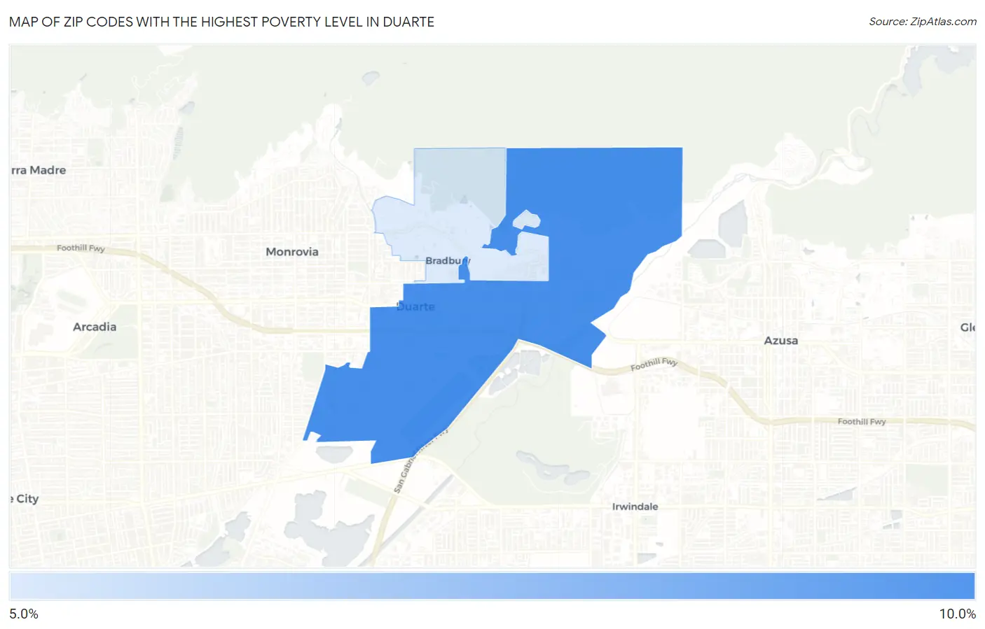Zip Codes with the Highest Poverty Level in Duarte Map