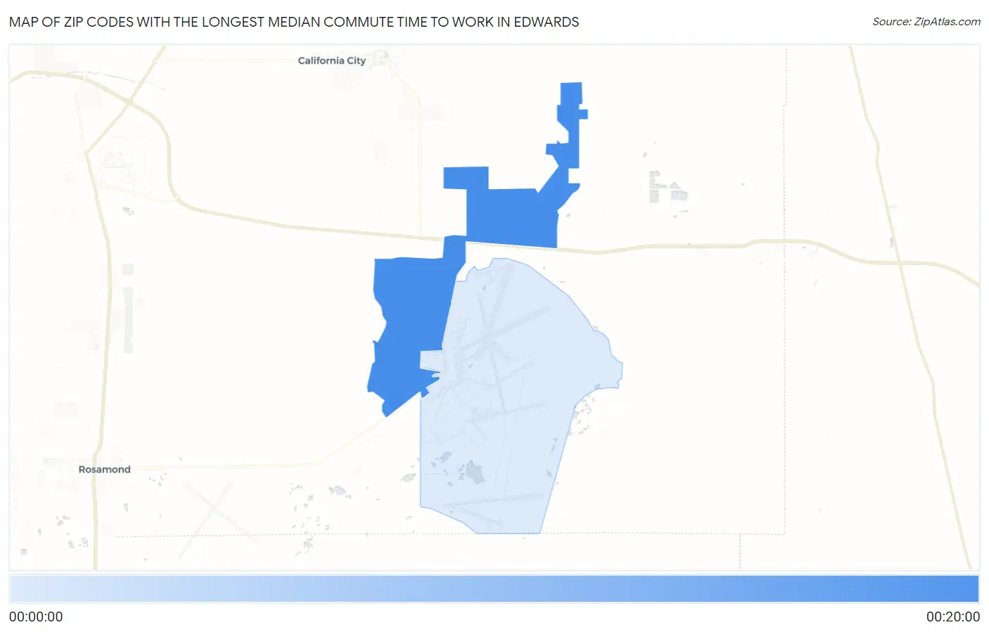 Zip Codes with the Longest Median Commute Time to Work in Edwards Map
