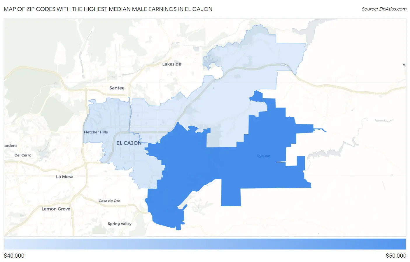 Zip Codes with the Highest Median Male Earnings in El Cajon Map