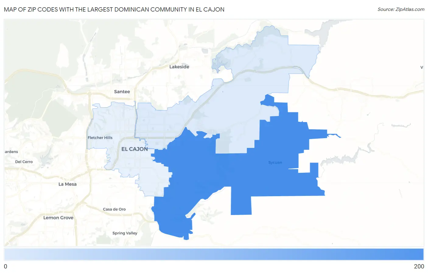 Zip Codes with the Largest Dominican Community in El Cajon Map