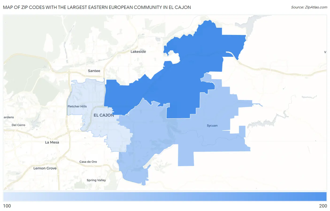 Zip Codes with the Largest Eastern European Community in El Cajon Map